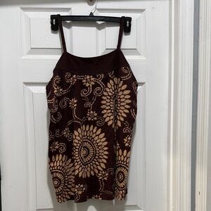 Brown Batik design sleeveless tunic with adjustable spaghetti straps